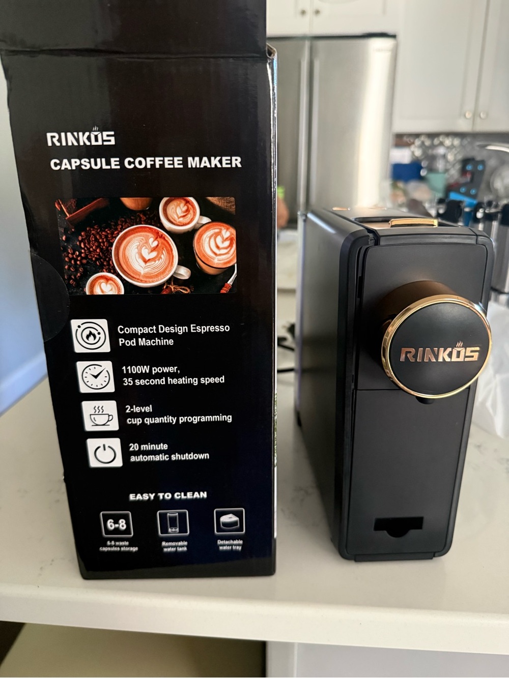 RINKOS Capsule Coffee Maker - Black with Gold Accents